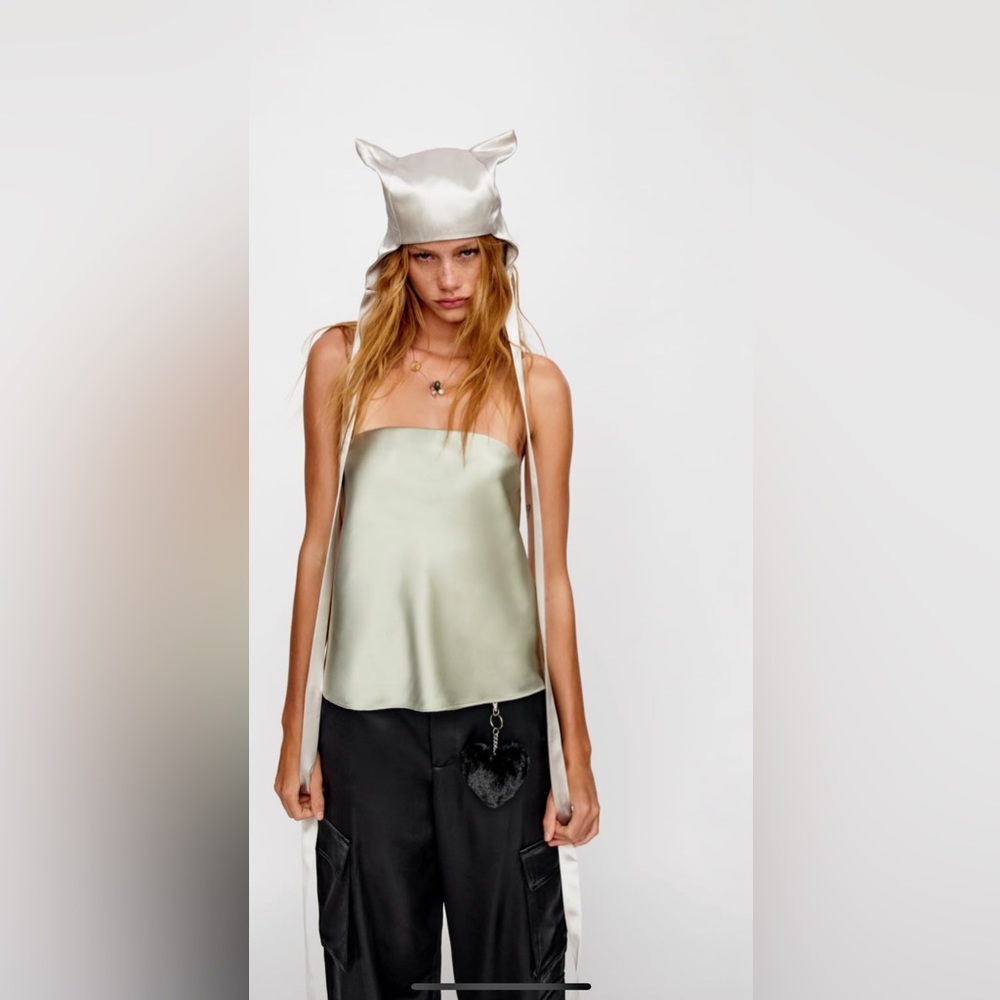 ZARA Green satin strapless top tube top